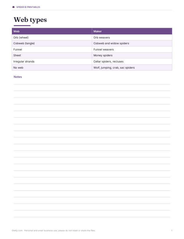 Preview of Printable Spider Web ID Chart